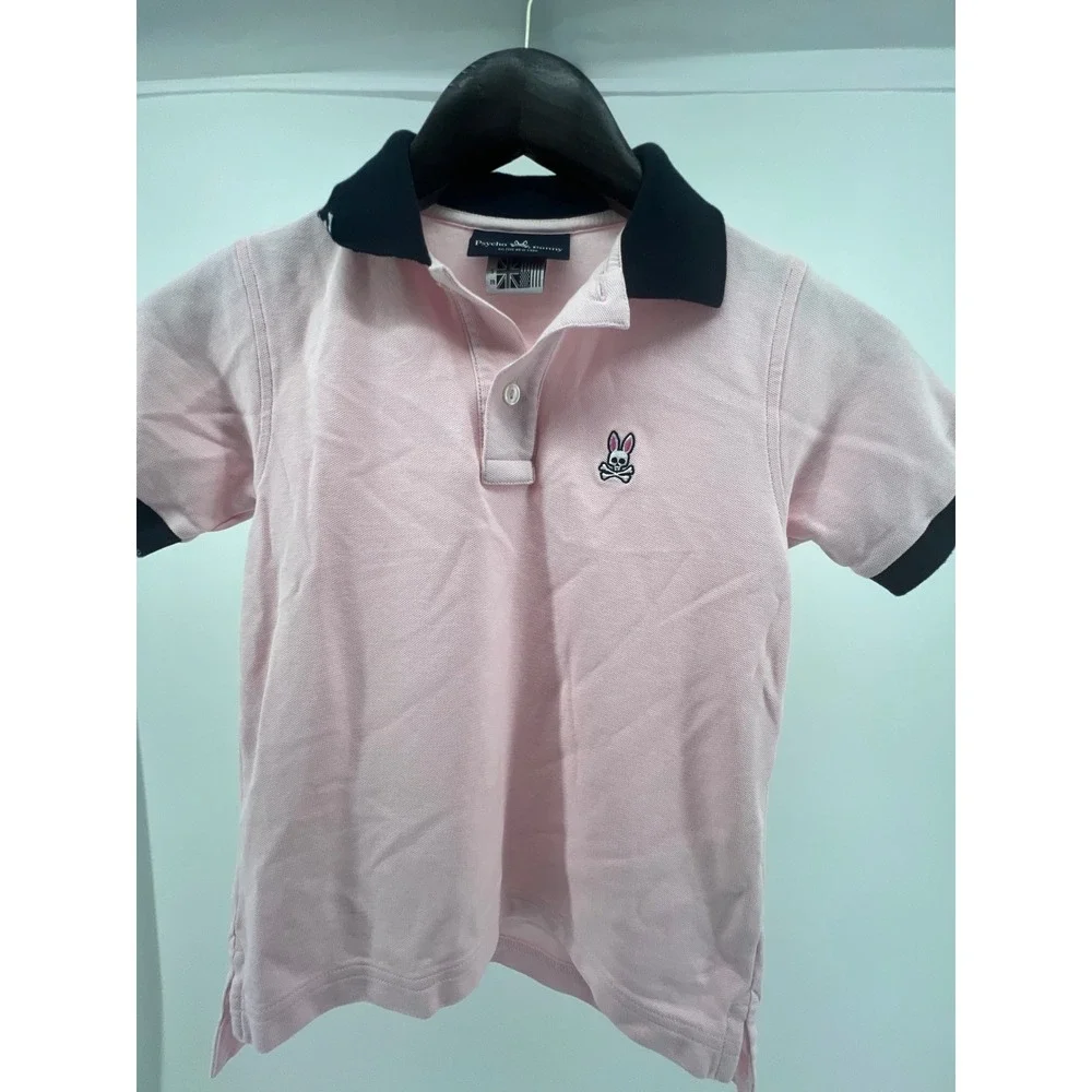 Psycho Bunny Pink Short Sleeve Polo Shirt Boys Girls Kids Size S 7‎ 8 Bunny Logo